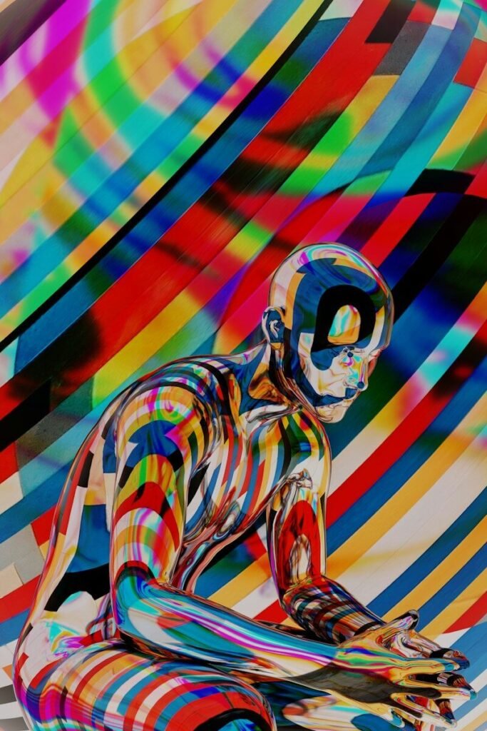 Colorful AI-generated style digital artwork of a person, illustrating AI image generators