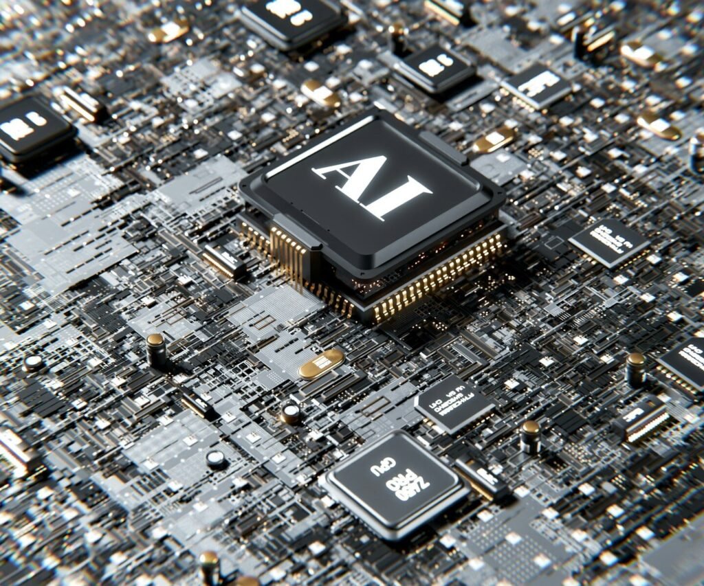 AI chip on a circuit board, illustrating on-device AI processing in smartphones